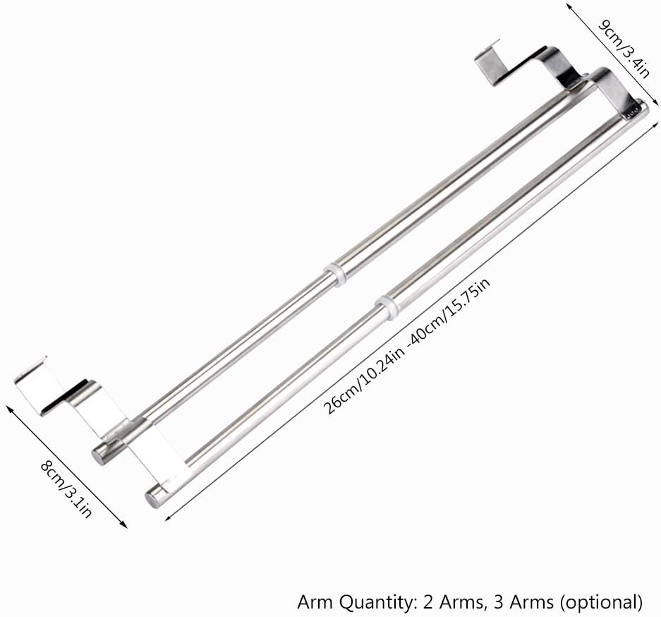 Over Door Double Layers Towel Bar Bathroom Towel Rack Stainless Steel Telescopic Towel Racks Holder Hanger Organizer Wall Mounted Towel Rail for Bathroom Kitchen