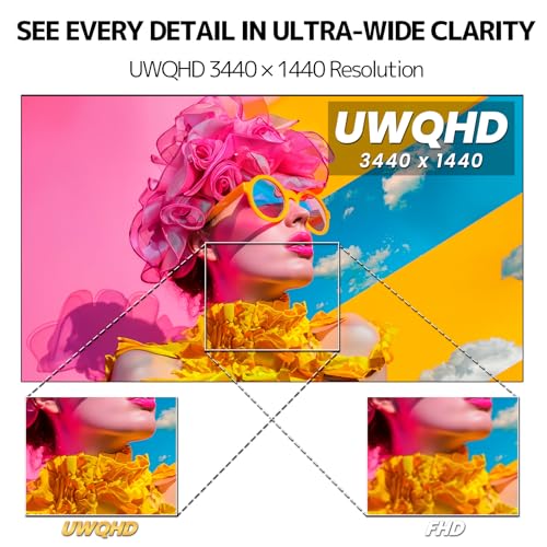 Image of CRUA 34 inch Ultrawide Curved Monitor, 21:9 UWQHD 3440x1440 100Hz 3800R IPS Computer Monitors with Built-in Speakers, FreeSync, 120% sRGB, 92% DCI-P3, Blue Light Filter, HDMI 2.0 & DP 1.4, Wall Mountable