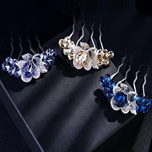 Bridal Tulip Hair Combs,Crystal Rhinestone Sparkly Glitter Metal Side Hair Combs With Long Teeth Slide Hairpins Accessories(Blue) #TOP5
