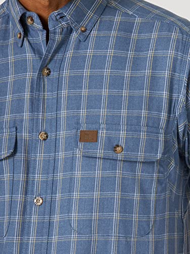 Wrangler Riggs Workwear Men's Short Sleeve Foreman Button Down Work Shirt, Indigo Plaid, Medium