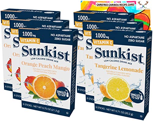 Sunkist Vitamin C – Orange Peach Mango & Tangerine Lemon Singles to Go Bundle. Includes 3 Boxes of Each Exciting Flavor plus an Authentic Carefree Caribou Gummy Bears Recipe Card. Powdered Drink Packets with 1000mg Of Vitamin C per Serving! - Thumbnail 2