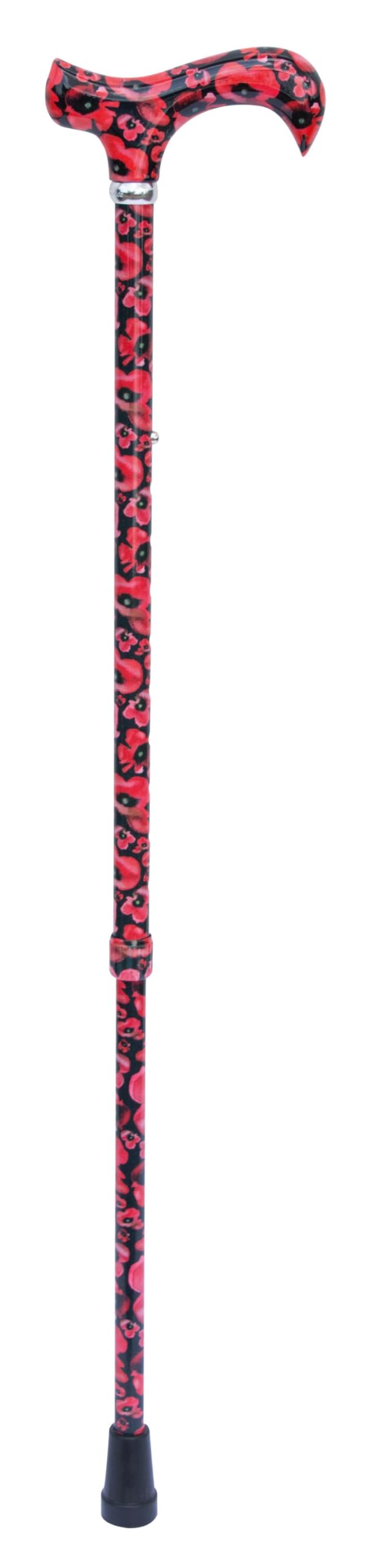 Design Gehstock MOHNBLÜTE farbig, bunt, modisch, höhenverstellbar 73-95, Derbygriff, Leichtmetall, Gummipuffer