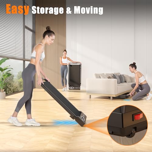 bigzzia Foldable Walking Pad Treadmill with Incline,Under Desk Treadmills with Handle, 1-8km/h, Portable Mini for Home Office, 130kg Capacity, with Remote Control, Safety Key (Black) - Image 7