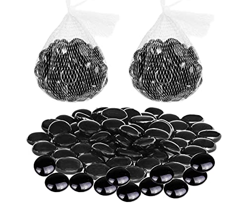 NEEZ Glass Pebbles for Decoration Purpose in Aquarium, Vases and Home Decor, Stones Beads Rounded, Nuggets, Mosaic Tiles, Gems in in a Net Bag (Black Pebbles-200pcs/1kg)