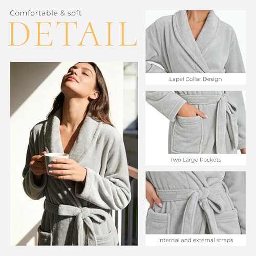 Image of HEARTNICE Womens Fleece Robes, Soft Plush Long Bathrobe, Thick Kimono Robes for Womens, Warm House Coat