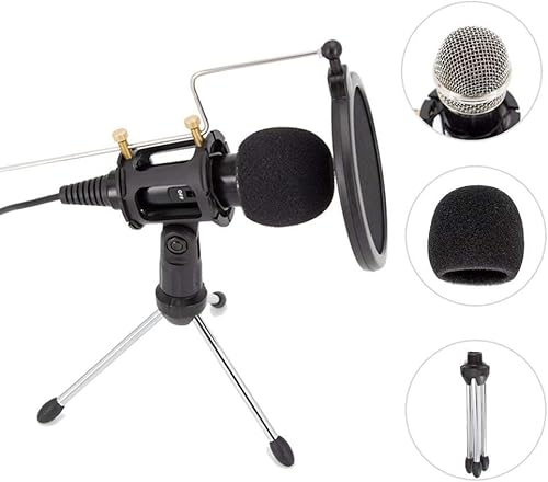 Electz Kondensator Mikrofon zum PC Telefon  3 5 Klinke Handheld Mic  Stativ und Pop Filter zum YouTube  MSN  Facebook  Skype