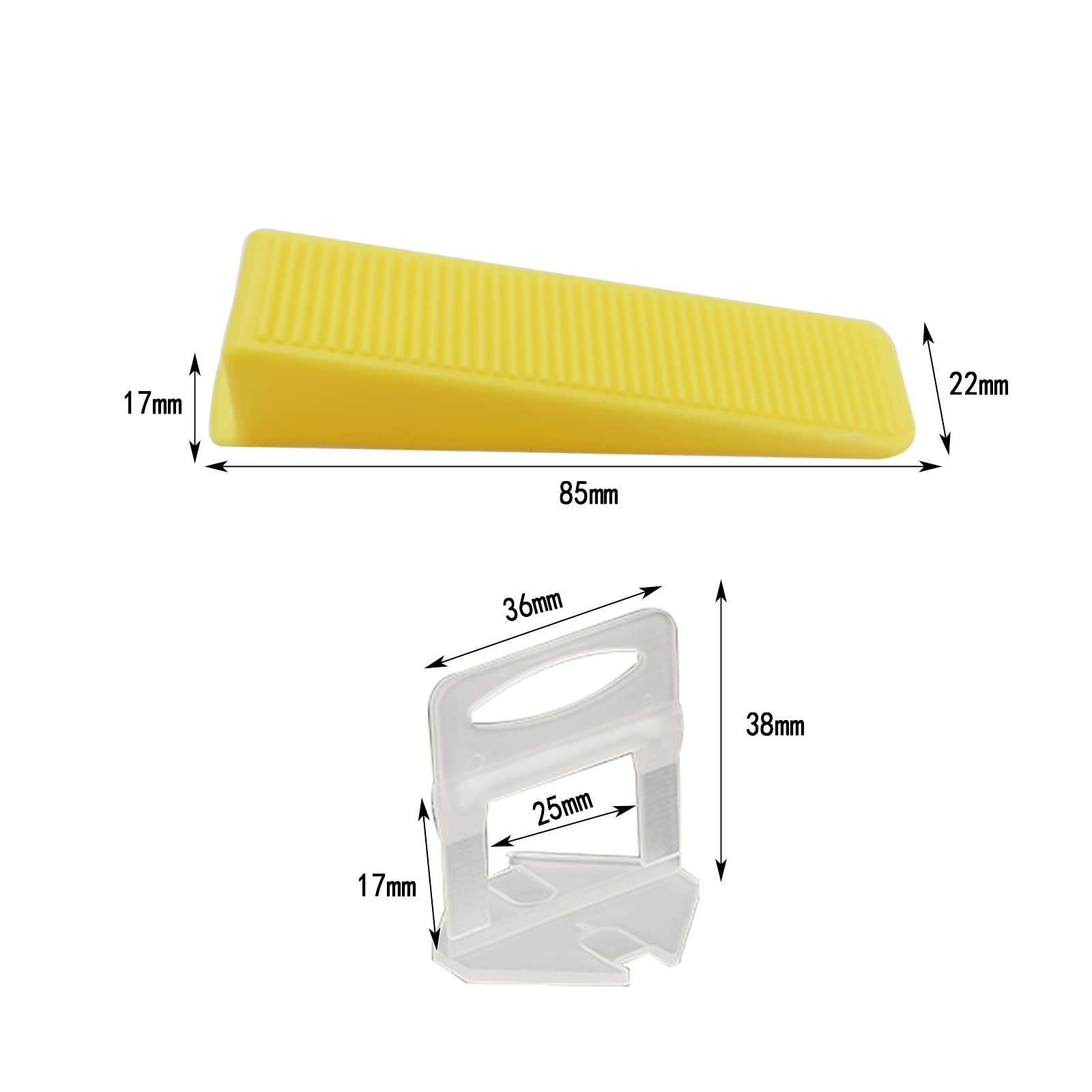 201 piezas Sistema de nivelación de azulejos, Niveladores De Azulejos, 100 lengüetas de tiro, 100 cuñas + 1 alicate, para espesores de baldosas de 3 a 12 mm (amarillo y transparente)