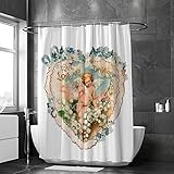 Kuizee Bathroom Shower Curtain 66 x 72 Inch with 12 Hooks Vintage Valentine Cupid Cherub Bathtubs Polyester Waterproof Shower Curtains Set Fabric Decor Easy Install