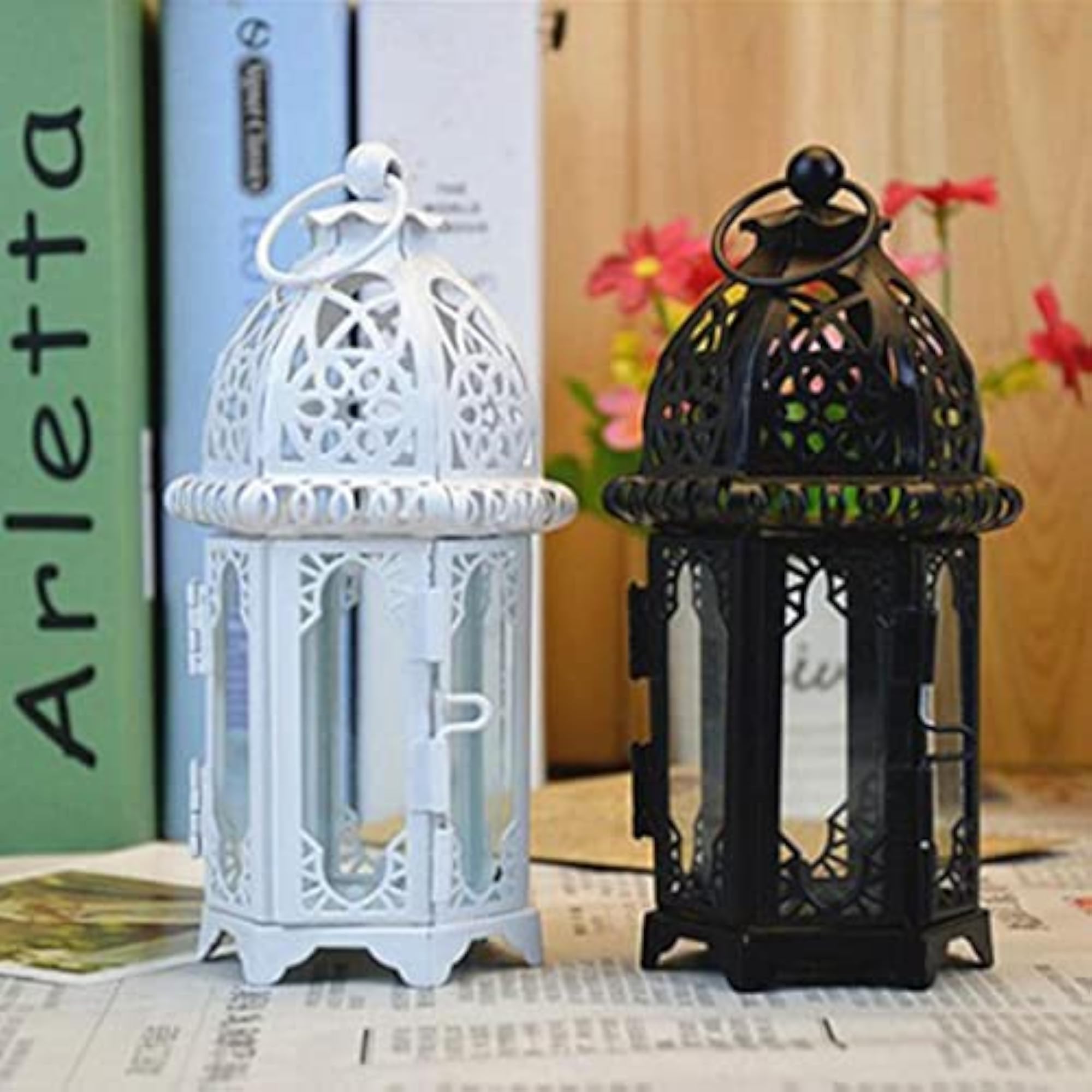 Glass Tealight Candle Holder Wrought Iron Lantern