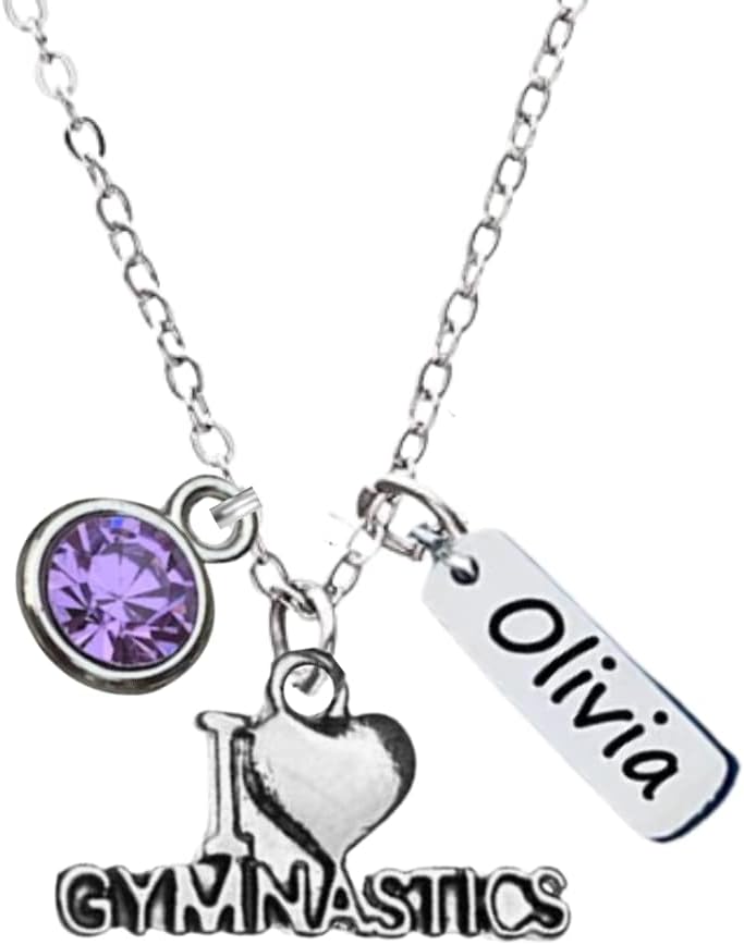 Personalized Gymnastics Necklace with Name Engraved & Birthstone Charm, Custom Love Gymnast Jewelry, Gift for Gymnasts - Image 2