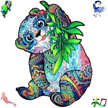 UNIDRAGON Original Wooden Puzzle Serious Panda, 110 Pieces, Small 7 x 9.4 Inches 18 x 24 cm Beautiful Gift Packaging, Unique Shape Best Gift for Adults