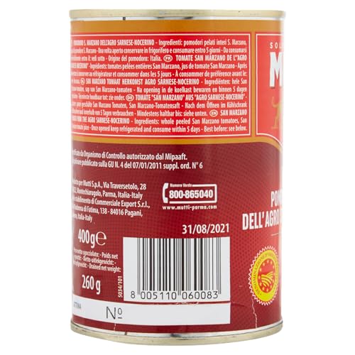 Image of Mutti Parma Pomodoro San Marzano PDO Whole Peeled Tomatoes, 14.11 oz ℮ 400 g