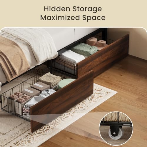 Image of LIKIMIO Twin XL Bed Frames with 2 Storage Drawers, Lights, Charging Station