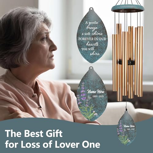 Image of ASTARIN Personalized Sympathy Wind Chimes, Memorial Gifts Wind Chimes, Deep Tone Windchime for Loss of Loved Ones Mom /Dad /Friends, Outdoor Garden Decor