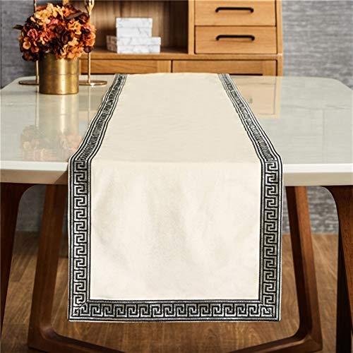 Chemin de table élégant crème 33x274 cm au design géométrique luxe - 2