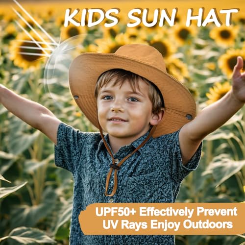 Image of Outdoor Kids Sun Hat UPF 50+ Quick Dry Foldable Bucket Hat Lightweight Adjustable Fishing Safari Hat for Girls and Boys