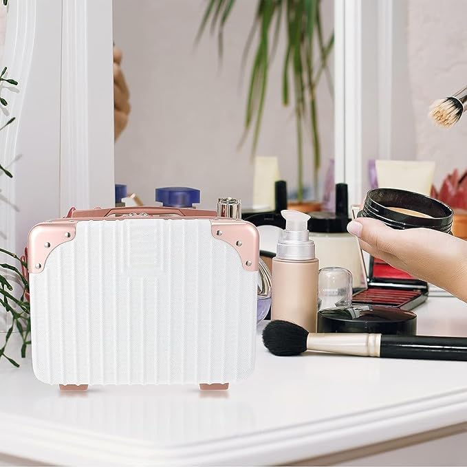 Image of Proxin Cosmetic Bag Case Travel Hand Luggage Small Portable Carrying Suitcase Makeup Case for Women Organizer Box Vanity Mini Suitcase (Rose Gold)