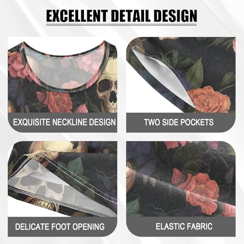 ALAZA Skull Red Blue Flowers Pajama Set Short Sleeve Sleepwear Soft Lounge Nightwear4