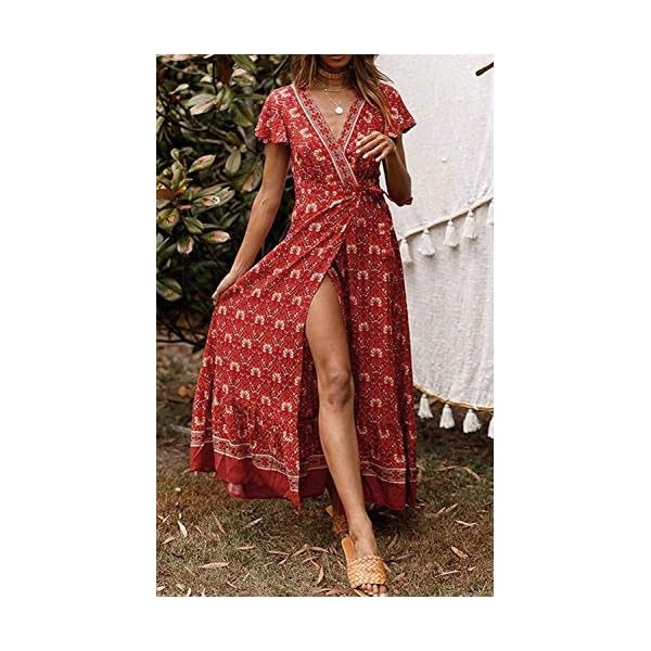 ZESICA-Womens-Bohemian-Floral-Printed-Wrap-V-Neck-Short-Sleeve-Split-Beach-Party-Maxi-Dress ZESICA Women's 2024 Bohemian Floral Printed Wrap V Neck Short Sleeve Split Beach Party Maxi Dress,Lychee Red,Medium