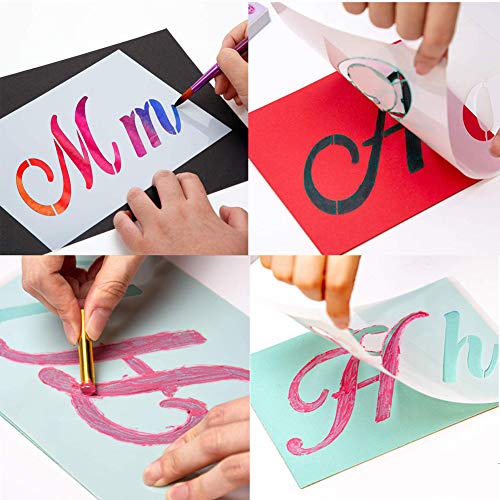 Letter Stencils, Modèles de lettre Alphabet de 40 pièces avec chiffres et enseignes, Art plastique réutilisable Artisanat Pochoirs pour la peinture sur bois Agenda pour carnets de notes Agenda Journal - Image 6
