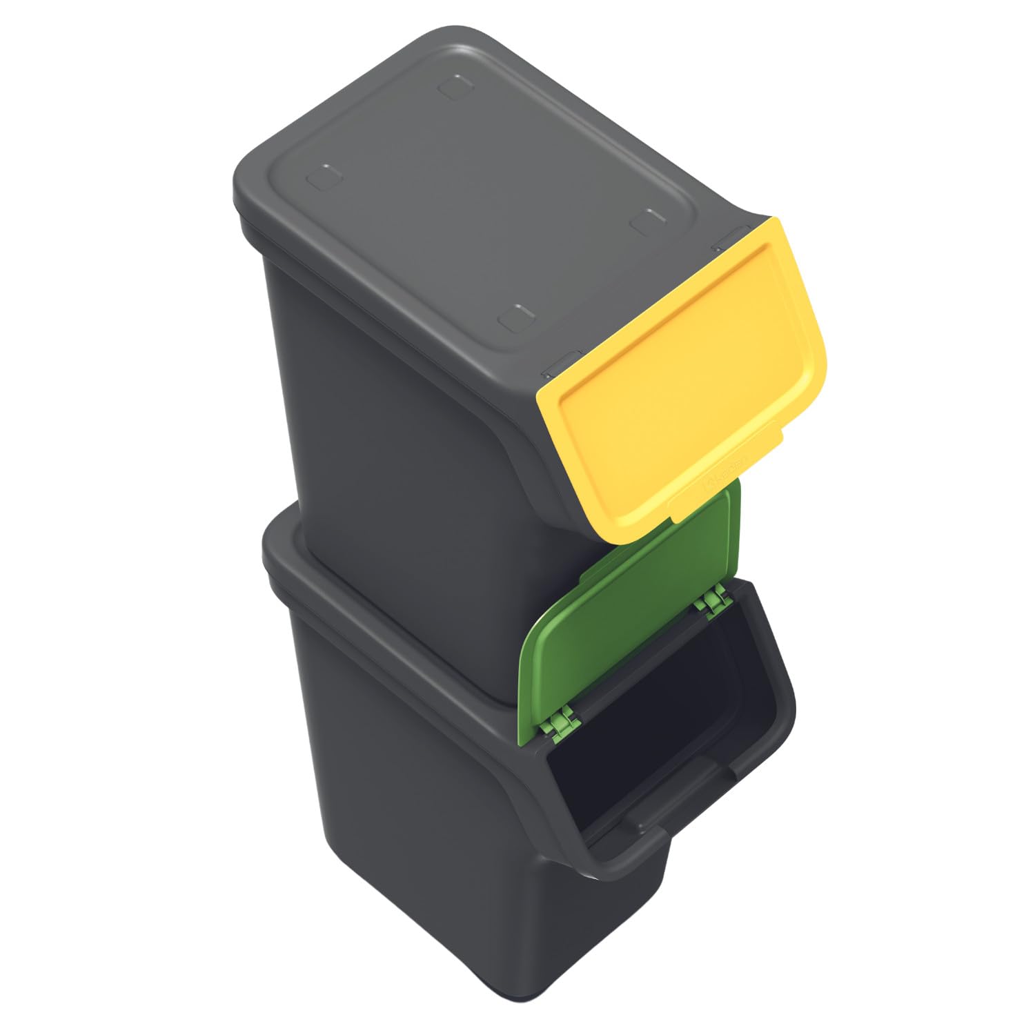 Keden Set di contenitori per rifiuti Stackbox Raccolta differenziata Telaio rimovibile per Sacchetto Coperchi colorati (3x20 l, nero)