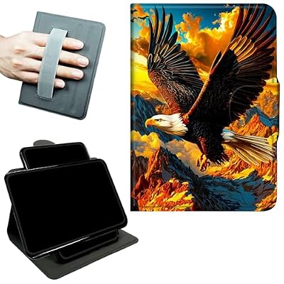 RWUTYTIUL Rotating Handle Case for iPad Pro 13 Inch M5 2025/M4 2024, 360 Degree Swivel Kickstand with Magnetic Closure, Shockproof Leather Protective Cover for Women Men, Mountain Eagle