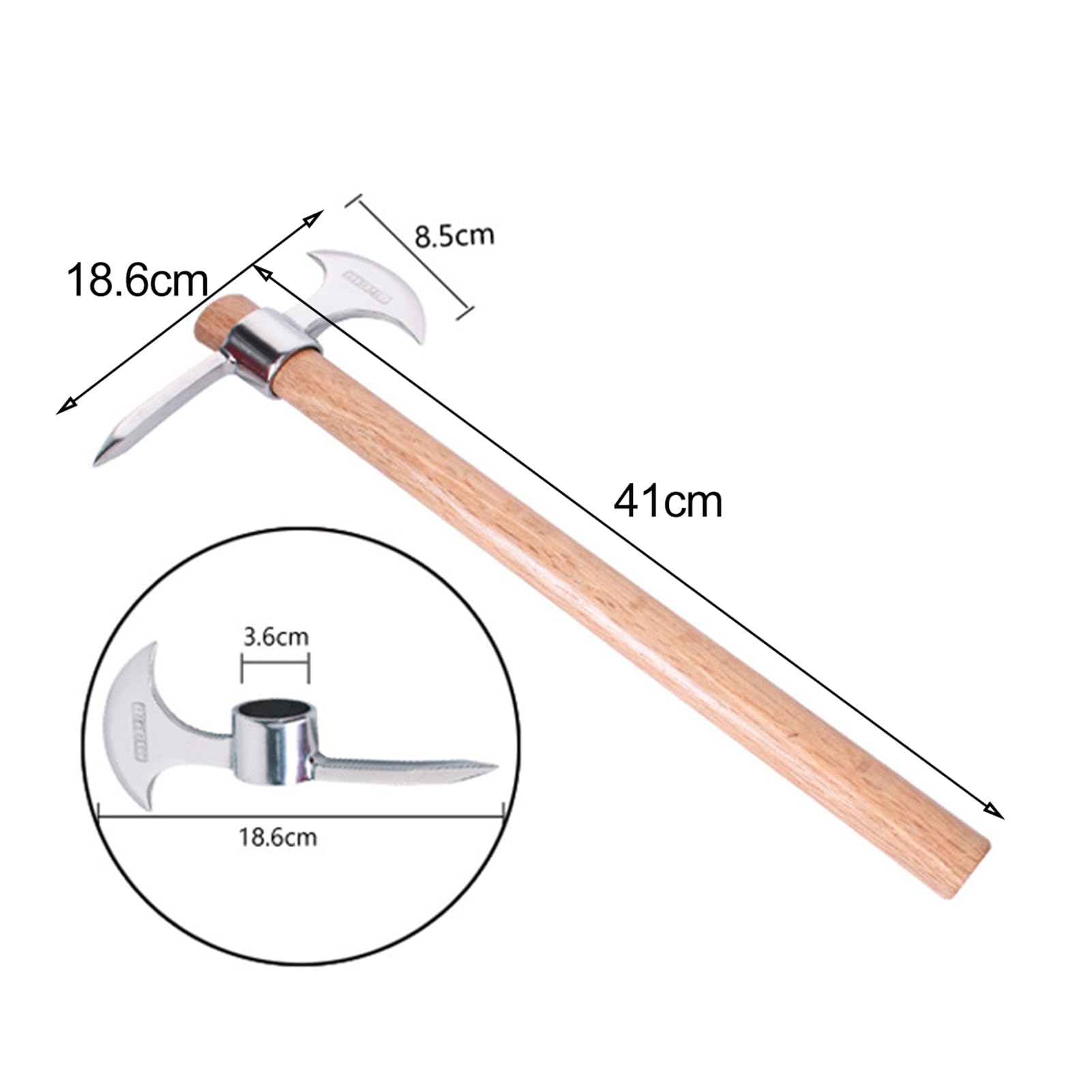 Piccone a doppia testa in acciaio inossidabile con manico in legno per allentare il suolo scavare il suolo multifunzionale piccone piccone strumenti da giardinaggio 1* (A+B+C+D)