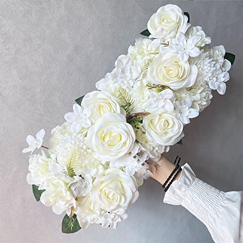 Blosmon Wedding Dining Table Flower Centerpiece Arch Silk Rose Flower Arrangement 10 Pcs White Table Runner Sweetheart Table Reception Decorations Artificial Centerpiece Kitchen Living Room Decor #TOP6