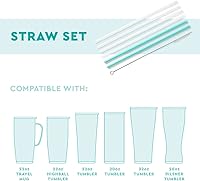 Vista 5 de Swig Life Pajillas reutilizables Bazaar + Juego de pajita alta color turquesa y cepillo de limpieza, cada pajita mide 10.25 pulgadas de largo