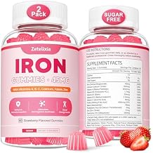 Vegan 2 Pack Iron Supplement Gummies for Women & Men, Anemia, Blood Builder & Energy Support for Iron Deficiency, with Vitamin C, A, B Complex, Folate, CoQ10, Sugar Free, Non-GMO, 120 Count