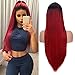 Produktbild 71cm (28) Perücke Braune und Rot Lang Glatt Ombre Perücken für Frauen, Dunkle Wurzel Mittelteil Volle Natürlich Party/Kostüm Wig Damen 041C