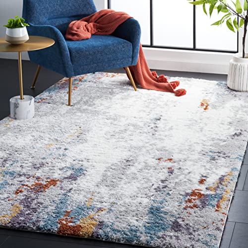 Safavieh 8x10 Berber Shag Area Rug Blue Rust Ivory