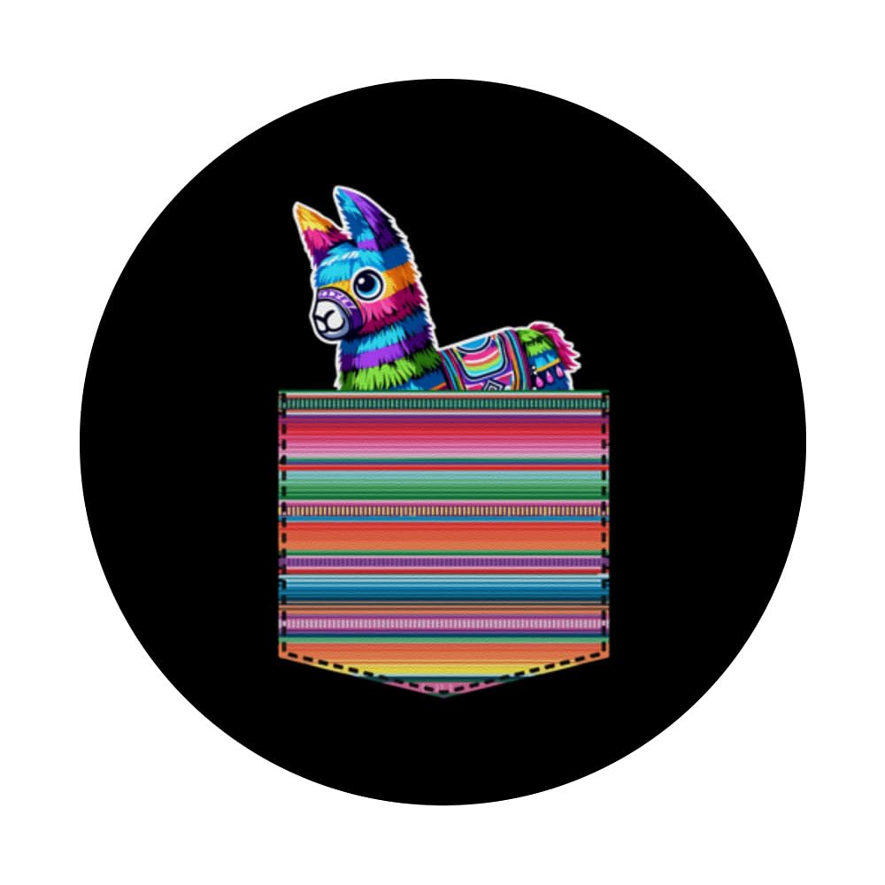 Pocket Pinata Serape Cinco De Mayo Mexican Fiesta Party PopSockets Swappable PopGrip, Black - Image 3