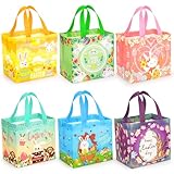 AhfuLife 6 Stück Ostern Geschenktüten, 21 x 20 x 15cm Wiederverwendbare 6 Design Ostertüten mit Hasen Ostereiern Henne, Ostern Geschenktüte für Kinder Geschenk Eiersuche Oster Deko