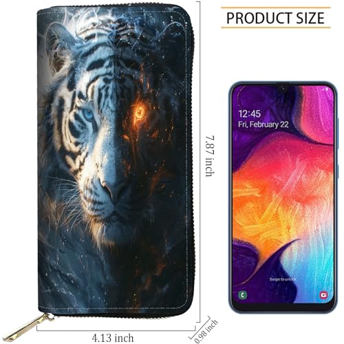 Image of RFID Blocking Leather Wallet for Women - Large Capacity Zip Around Clutch with 8 Card Slots,12 Cash Pockets & Coin Zipper,Yin and Yang Tiger