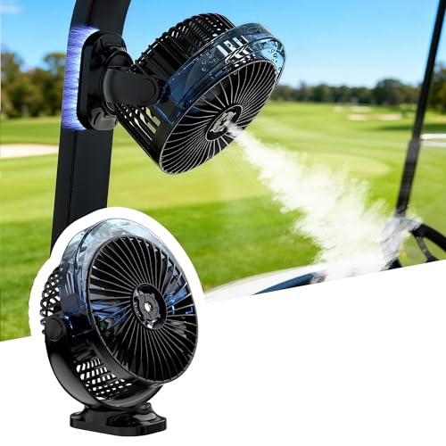Katgogoo Magnetic Golf Cart Fan with Mist & Light 12000mAh Power Bank Great for Dad Who Golfs Rechargeable Portable Fan for Workshop Garage BBQ for Club Car Yamaha EZGO