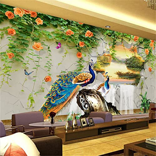 Hrogdo Peacock Wall Mural Wallpaper,Flower Plant 3D Print Wall Mural,Large Mural Wallpaper Wall Stickers For Room Living Room Tv Sofa Backdrop Decor,108" W X 75" H -Silk #TOP2