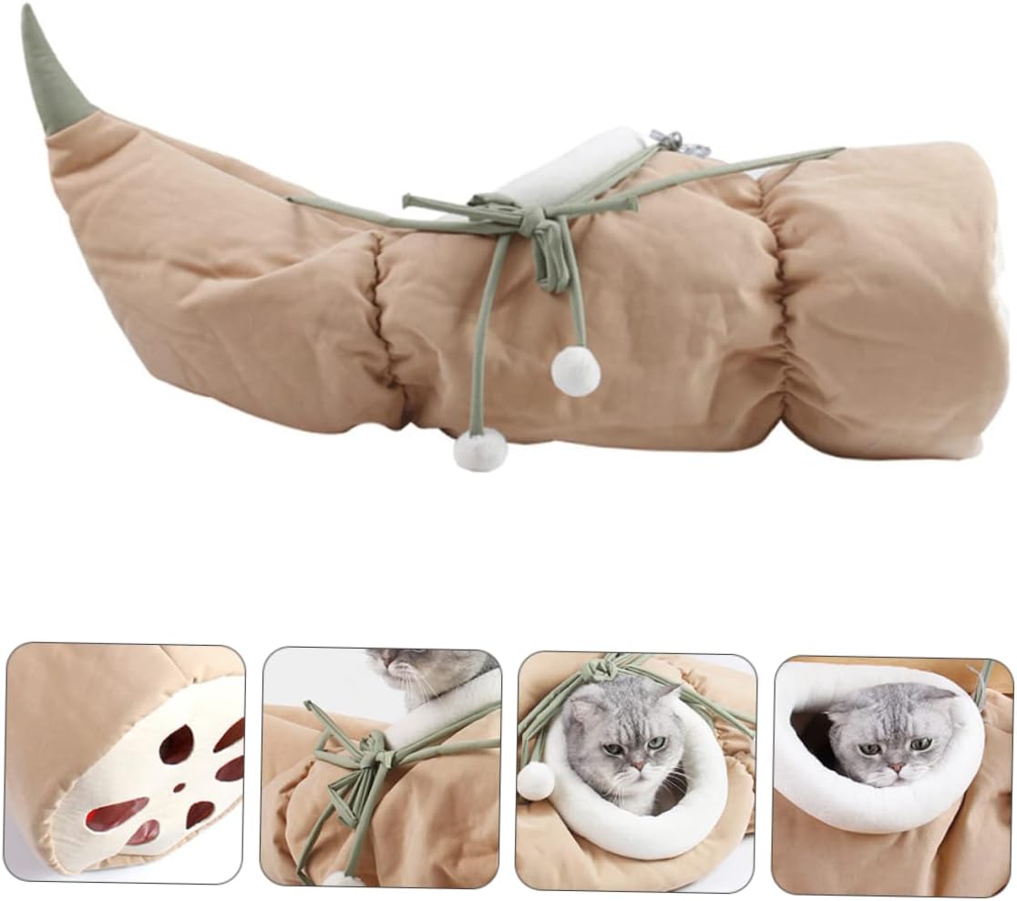 Yardwe 1pc Lotus Root Cat Tunnel Creative Folding Cat Bed Fluffy Design Random Hanging