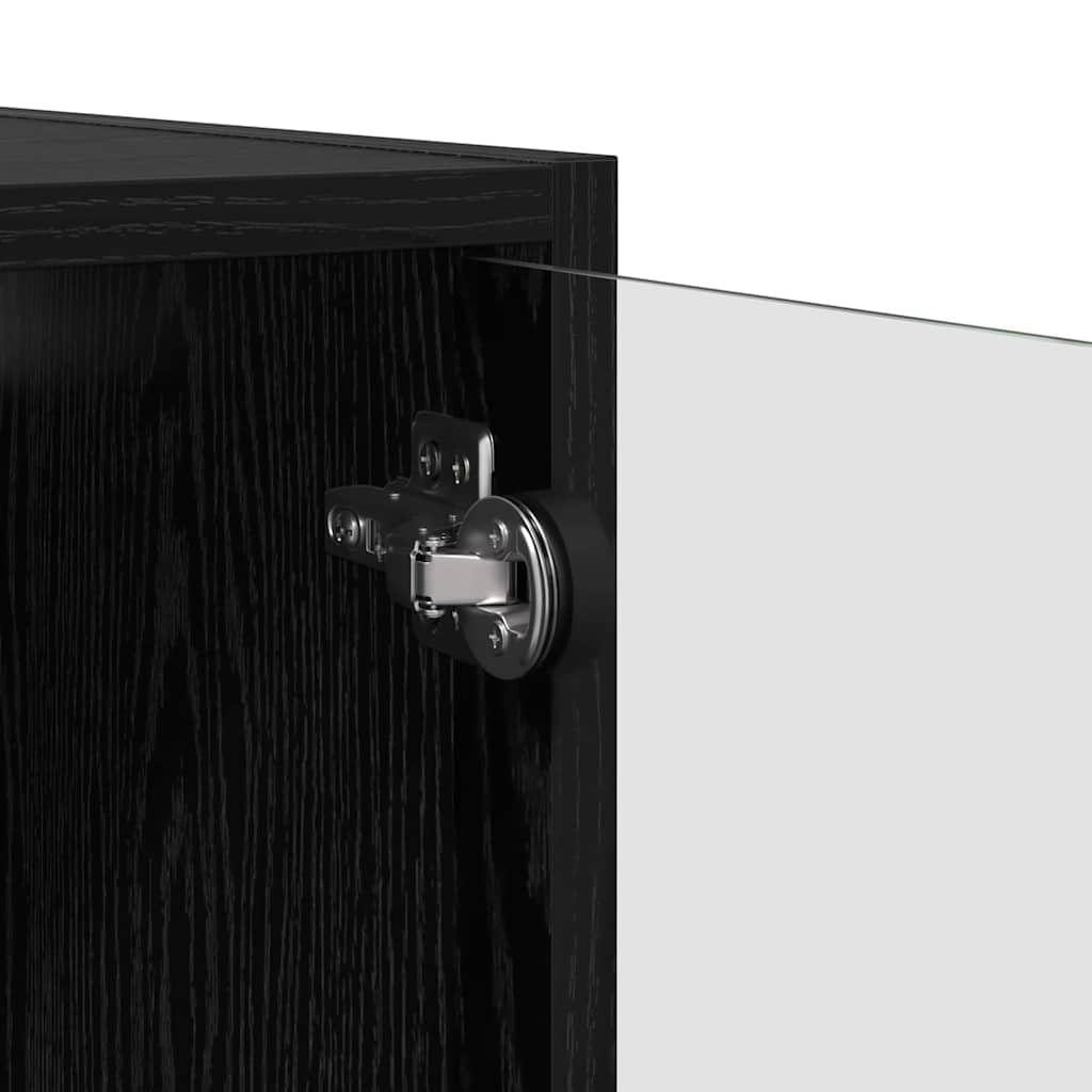 Armario de pared con aspecto de roble negro, 68 x 37 x 35 cm, armario colgante moderno con puertas de cristal y 2 compartimentos de material de madera – Escaparate de pared para salón y
