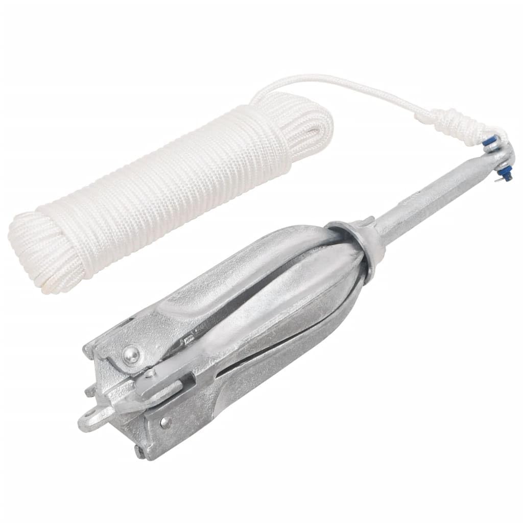 Anclaje plegable con cuerda de 10 kg de hierro fundido galvanizado en caliente, ancla de barco con 4 puntos, 30 m de cuerda de ancla, para veleros, botes inflables, kayaks, paseos seguros