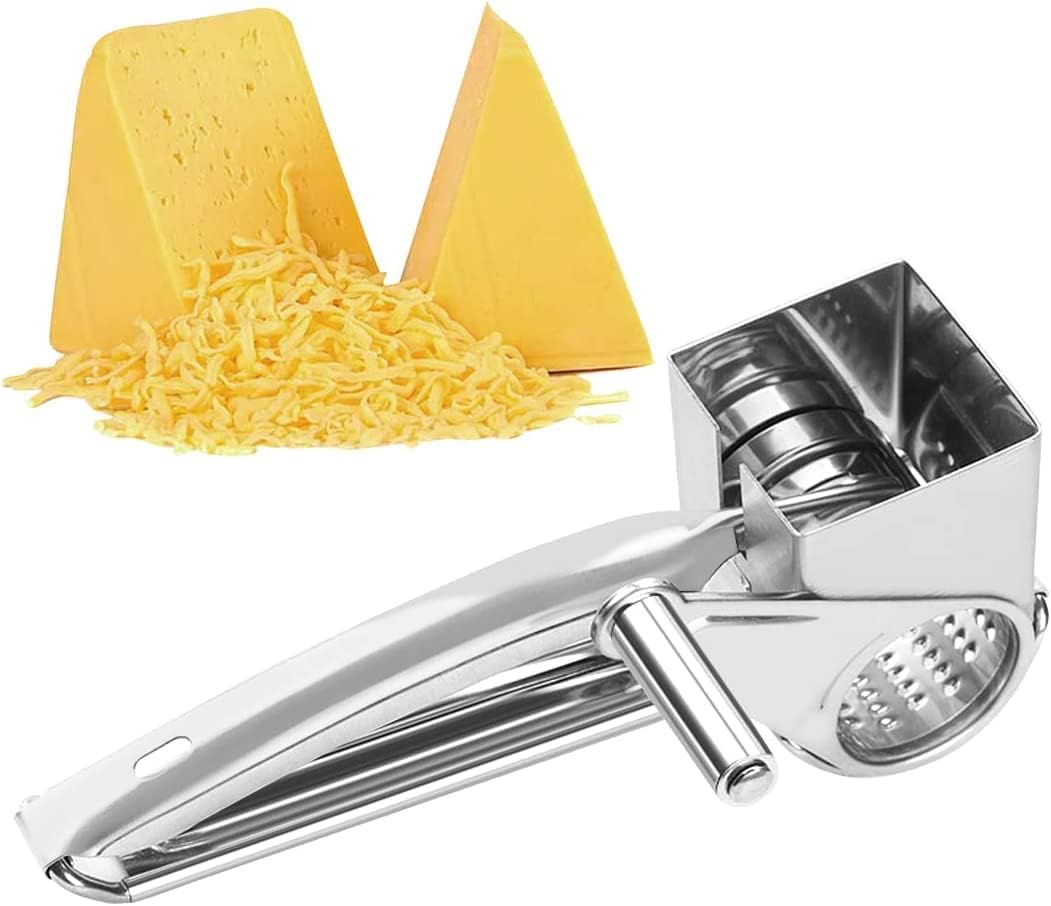 KIENAI Rotary Grater, Rotary Cheese Grater, Stainless Steel Cylinder Grater, for Shreding Cheese, Chocolate, Nuts and More, Food Grade Stainless Steel, Easy to Clean, Dishwasher Safe