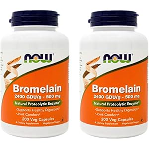 NOW Bromelain 500 mg, 200 Veg Capsules (Pack of 2) Supplement – Non-GMO, Vegan 500mg Caps
