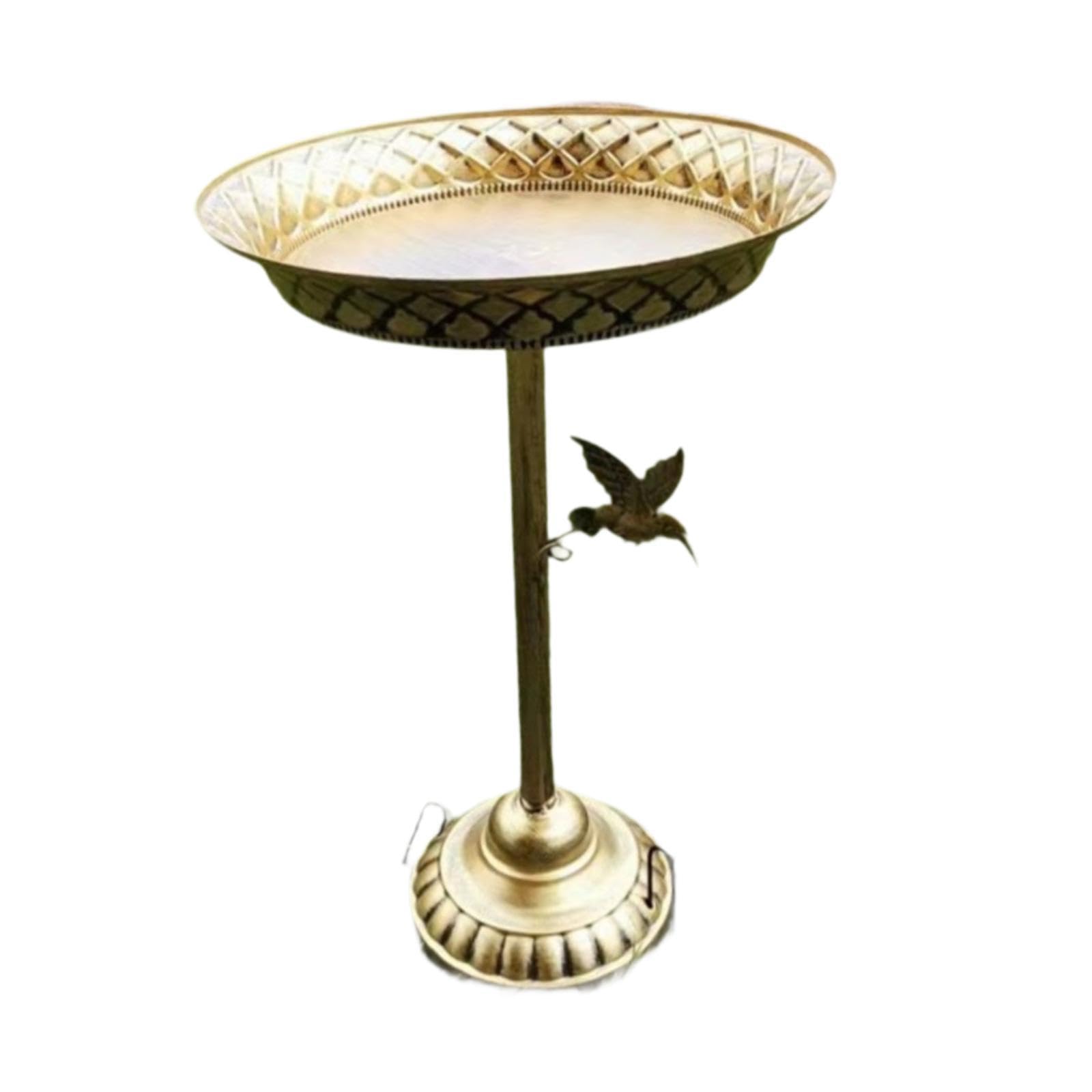 MERISHOPP Bird Bath Drinker Plate with Stand Metal Garden Birdbath for Home Yard Patio Gold-image-14