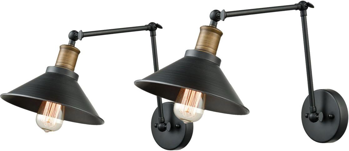 DAYCENT Dazhuan Simplicity Double Wall Sconce Lighting Black Metal Wall Light Swing Arm Lamp Wall Fixture, 2 Pack