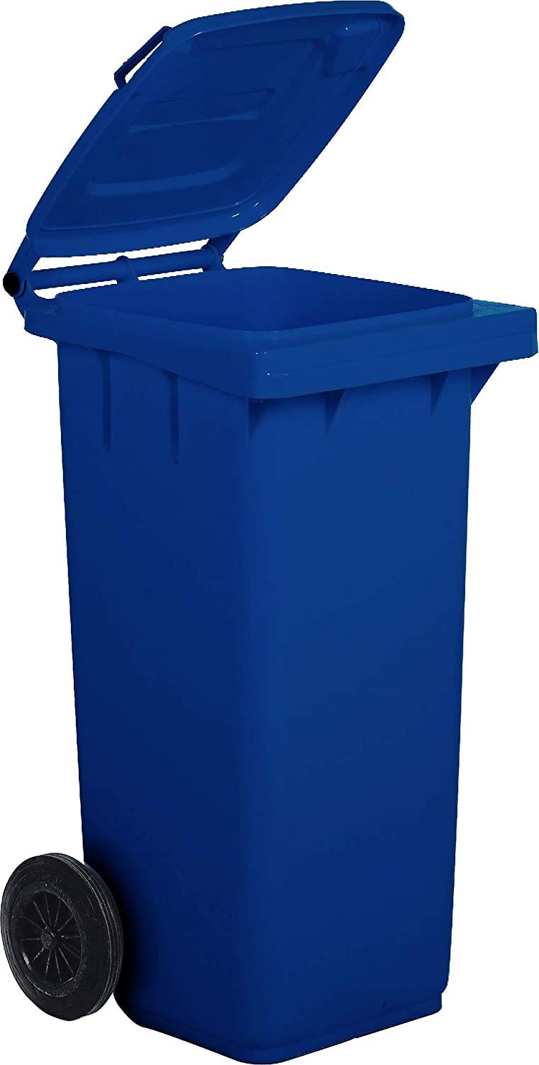 Bidone per Raccolta differenziata rifiuti 120 Lt, Colore Blu | Contenitore 120 Litri per immondizia Uso Esterno | Pattumiera con Coperchio e rotelle nettezza Urbana