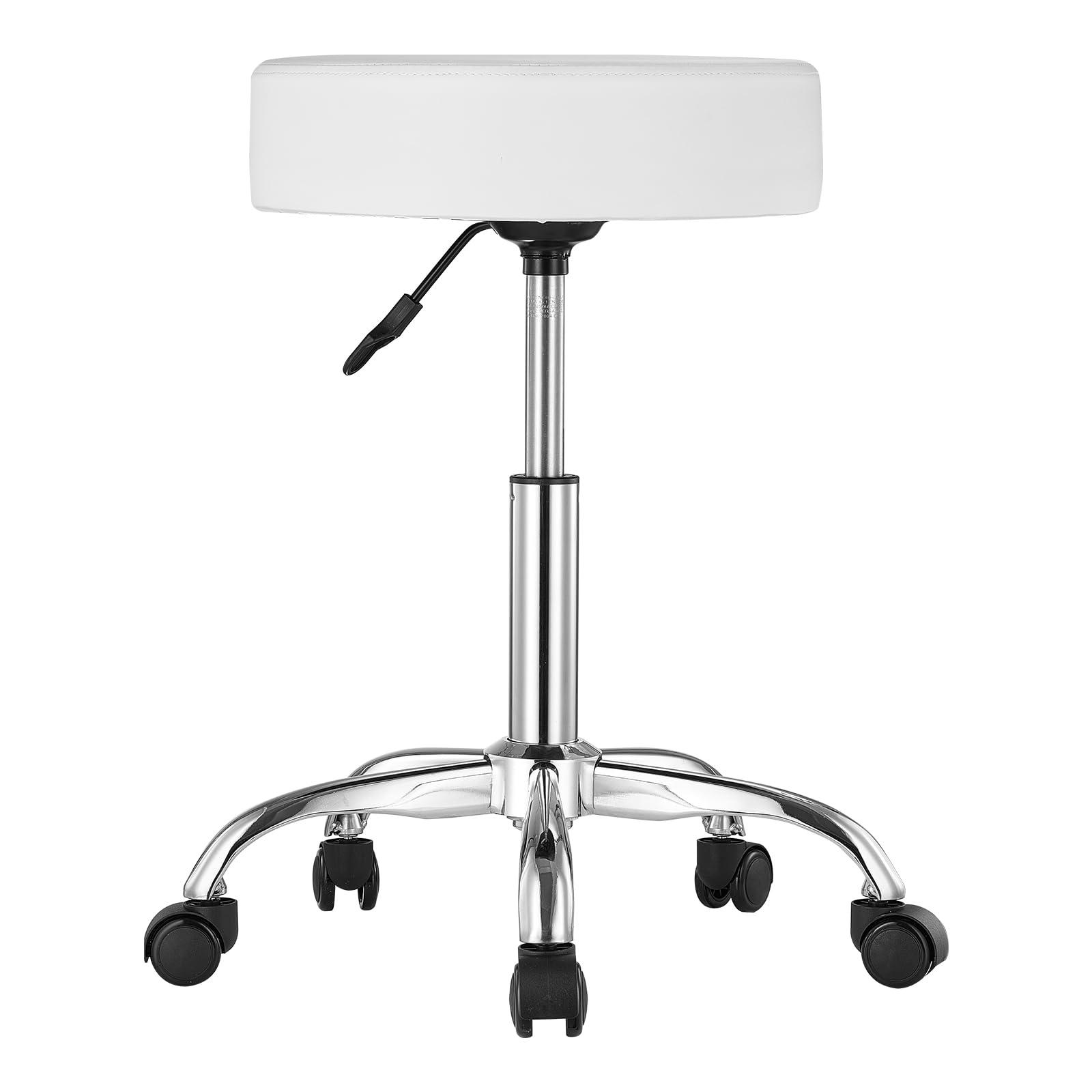 VEVOR Sgabello Girevole, Capacità di Peso 204 kg, Sgabello Girevole Rotondo in Pelle, Ispessita Regolabile in Altezza, Sgabello con Cuscino Spesso per Salone, Massaggi, Clinica, Bianco
