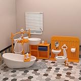 TAKIHON Dollhouse Furniture Bathroom Set,Miniature Dollhouse Accessories,Doll House Toys with Bathtu