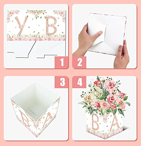 6 Pcs Baby Shower Centerpiece For Girls Pink Floral Box Table Display With Letters Arrangement Favor Block Holder For Baby Shower Gender Reveal Birthday Party #TOP4