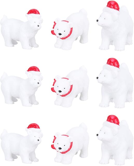 LIOOBO 6pcs Miniature Polar Bear Figurines Cake Topper Christmas Miniature Ornament Animal Figures Party Favors (Random Style)