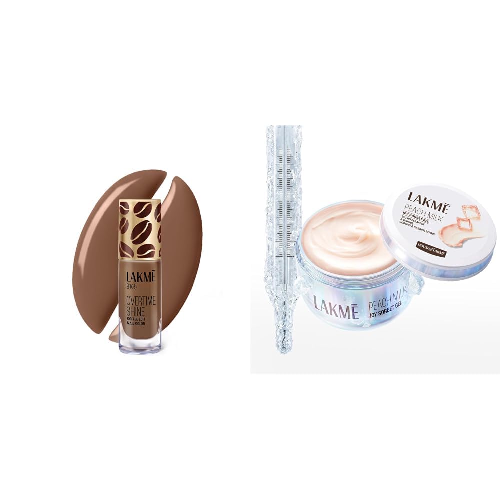 Lakme 9 to 5 Overtime Shine Nail Polish - Coffee Edit-08 Cappuccino Foam 6ml Lakmē Peach Milk Icy Sorbet Gel: First Ever Cooling Face Moisturizer with 2% Pro-Ceramides, Peptides-picture-32